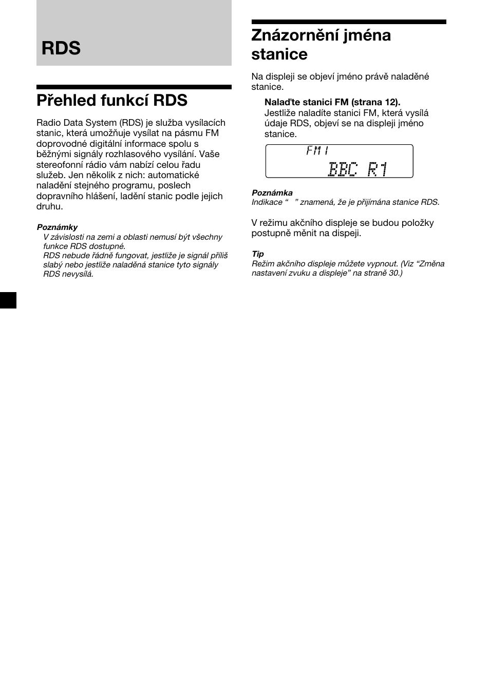 Přehled funkcí rds, Znázornění jména stanice | Sony XR-C7500RX User Manual | Page 56 / 212