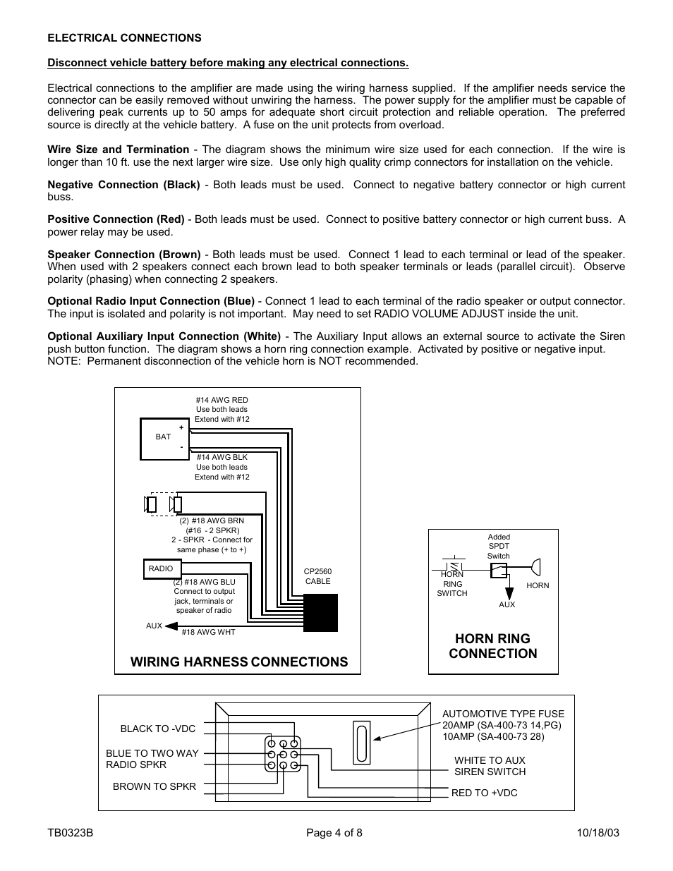 Wiring harness, Conne, Tions | Horn ring, Connection | Carson SA-400-73 14V User Manual | Page 4 / 8