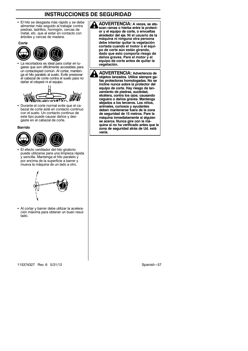 Instrucciones de seguridad, Advertencia | Husqvarna 128LD User Manual | Page 57 / 71