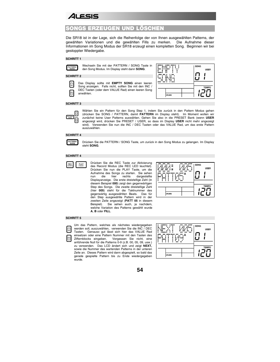 Songs erzeugen und löschen | ALESIS SR-18 User Manual | Page 57 / 76