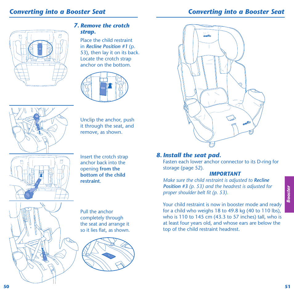 Converting into a booster seat | Evenflo Symphony 65 User Manual | Page 27 / 35