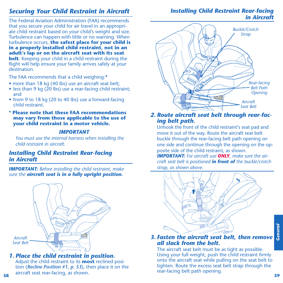 Securing your child restraint in aircraft, Installing child restraint rear-facing in aircraft | Evenflo Symphony 65 User Manual | Page 31 / 35