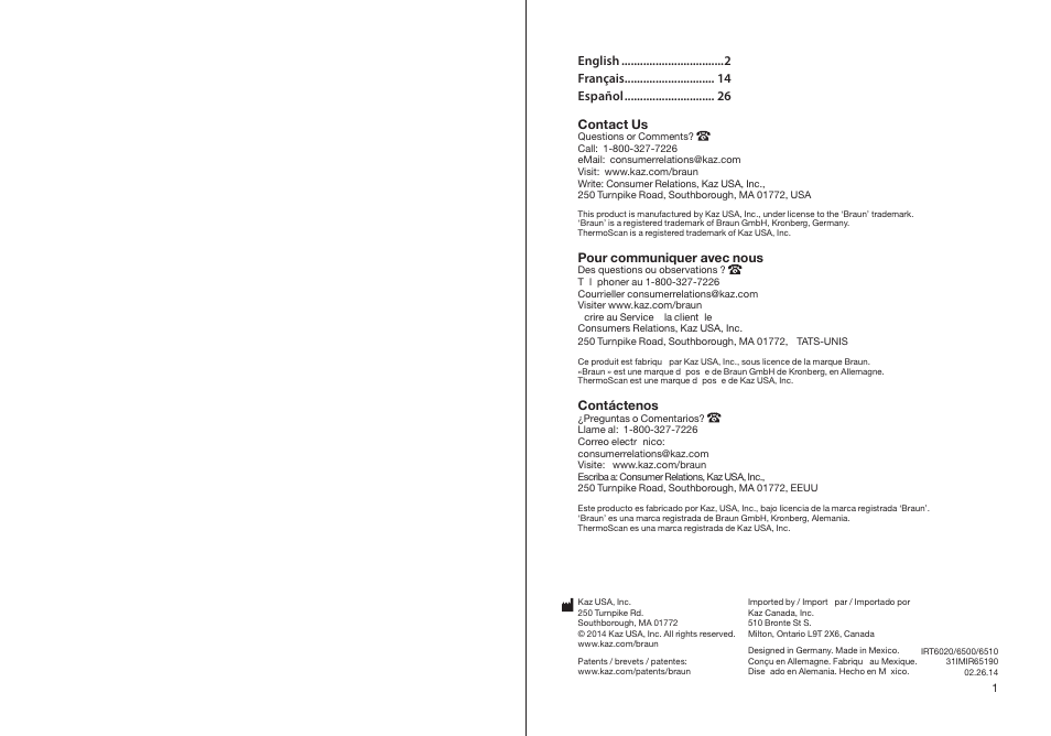 Braun ThermoScan IRT 6510 User Manual | Page 2 / 20