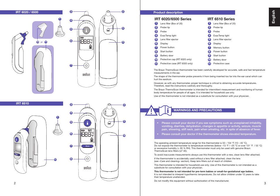 Braun ThermoScan IRT 6510 User Manual | Page 3 / 20