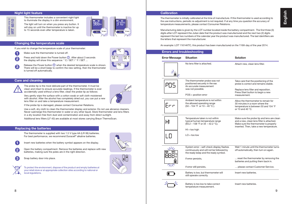 Th er m os ca n, English | Braun ThermoScan IRT 6510 User Manual | Page 6 / 20