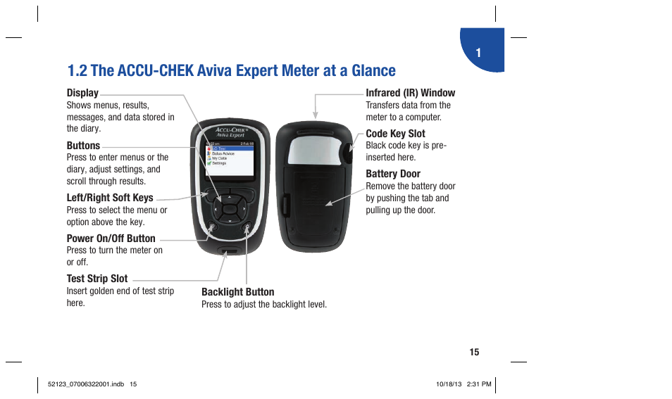 2 the accu-chek aviva expert meter at a glance | Accu-Chek Aviva Expert User Manual | Page 23 / 304