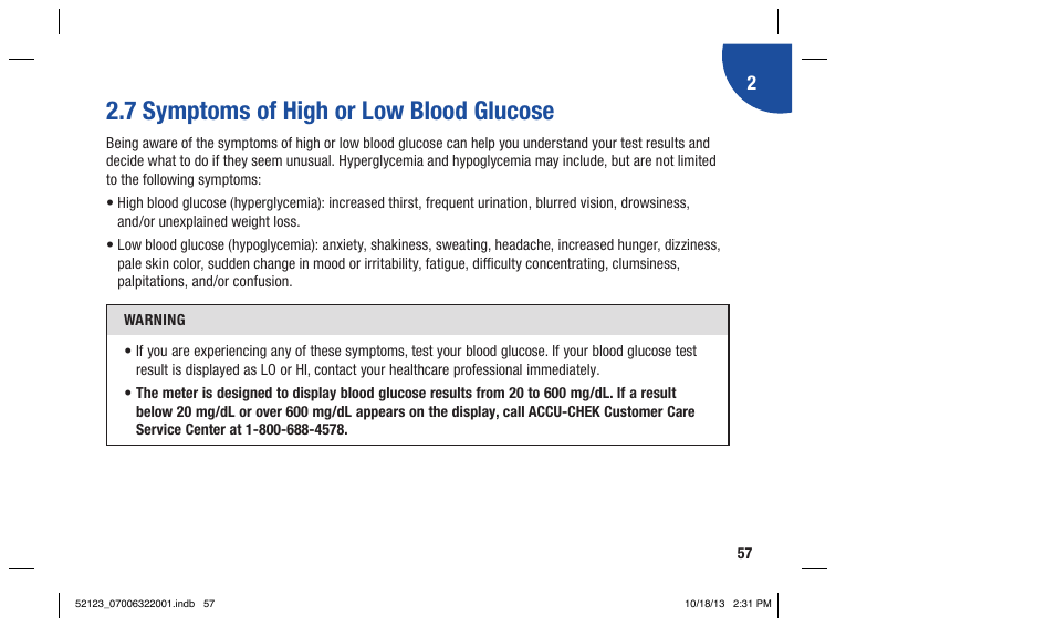 7 symptoms of high or low blood glucose | Accu-Chek Aviva Expert User Manual | Page 65 / 304