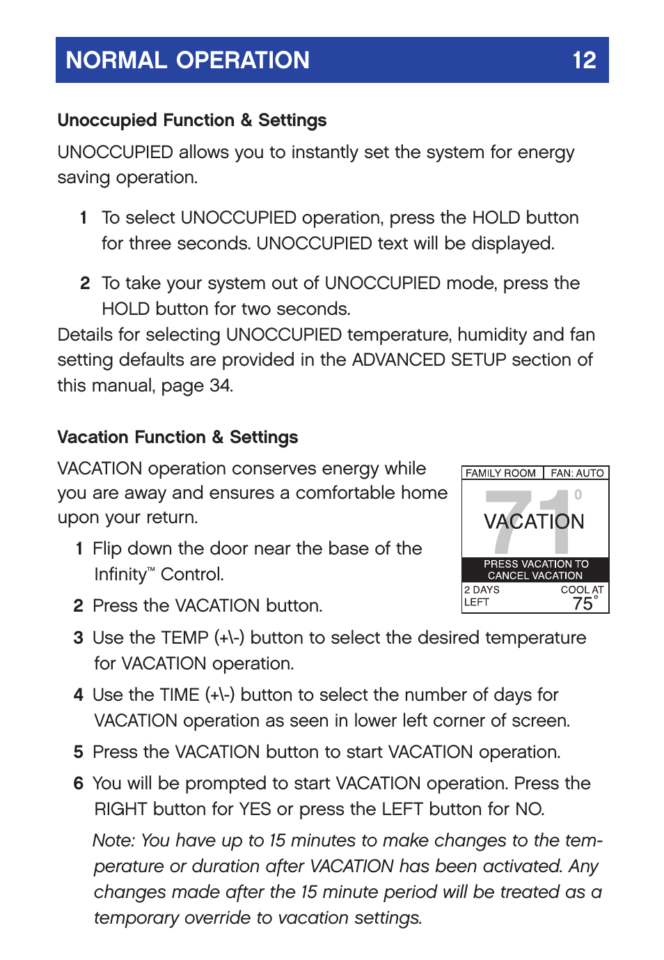 Normal operation 12 | Carrier  Infinity SYSTXCCUID01-V User Manual | Page 15 / 43