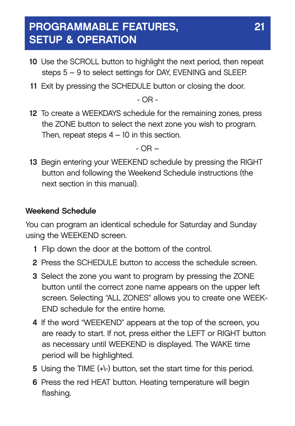 Programmable features, 21 setup & operation | Carrier  Infinity SYSTXCCUID01-V User Manual | Page 24 / 43
