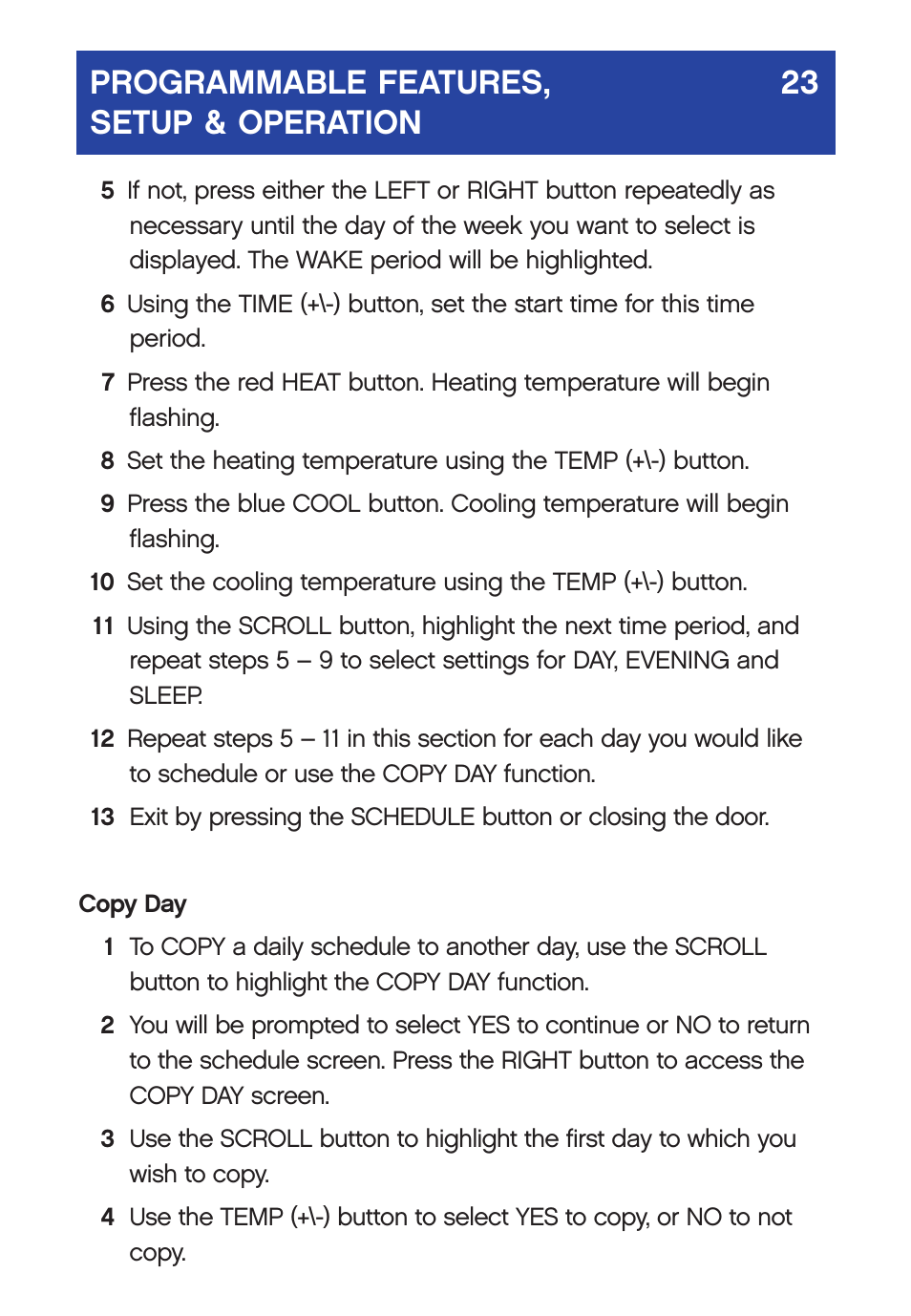 Programmable features, 23 setup & operation | Carrier  Infinity SYSTXCCUID01-V User Manual | Page 26 / 43
