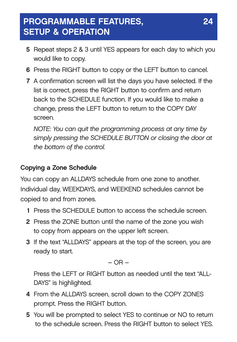 Programmable features, 24 setup & operation | Carrier  Infinity SYSTXCCUID01-V User Manual | Page 27 / 43