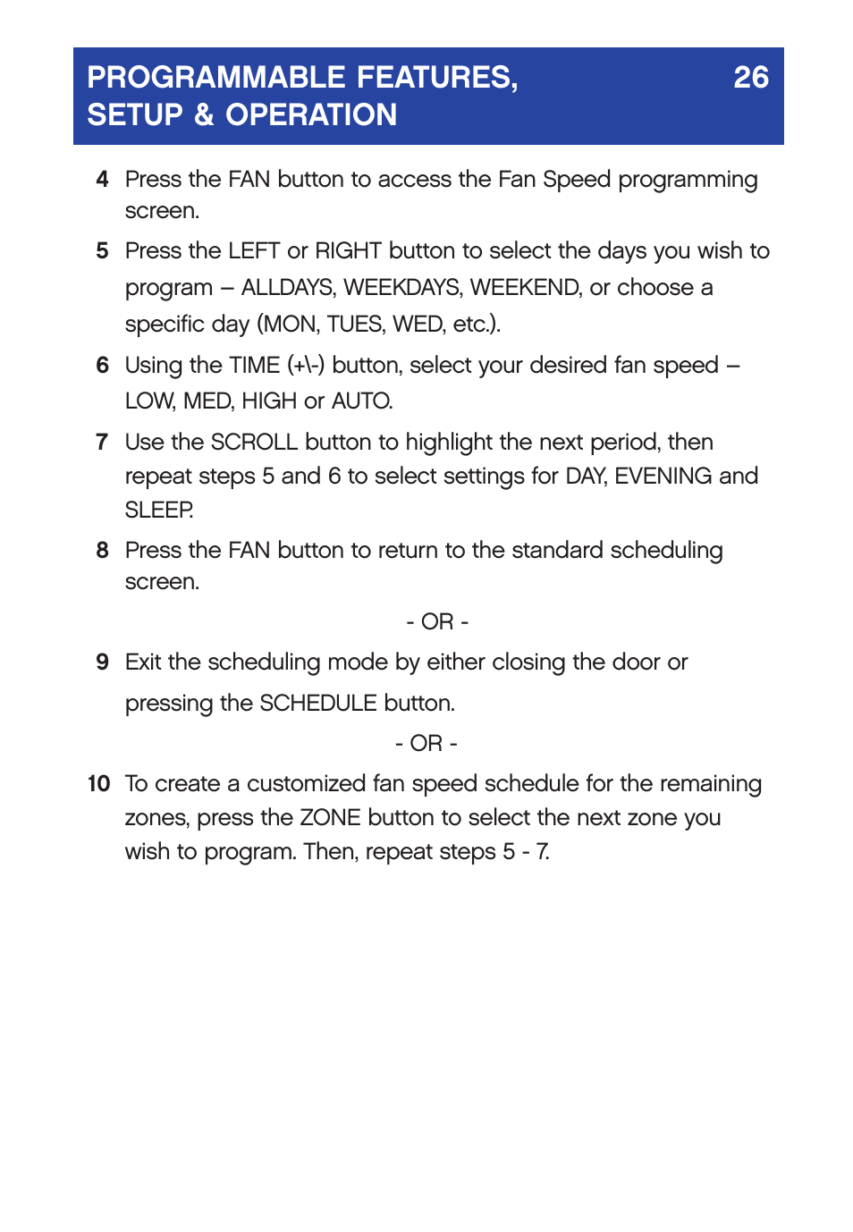 Programmable features, 26 setup & operation | Carrier  Infinity SYSTXCCUID01-V User Manual | Page 29 / 43