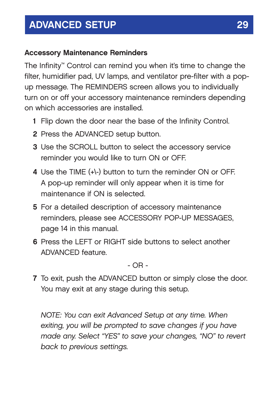Advanced setup 29 | Carrier  Infinity SYSTXCCUID01-V User Manual | Page 32 / 43