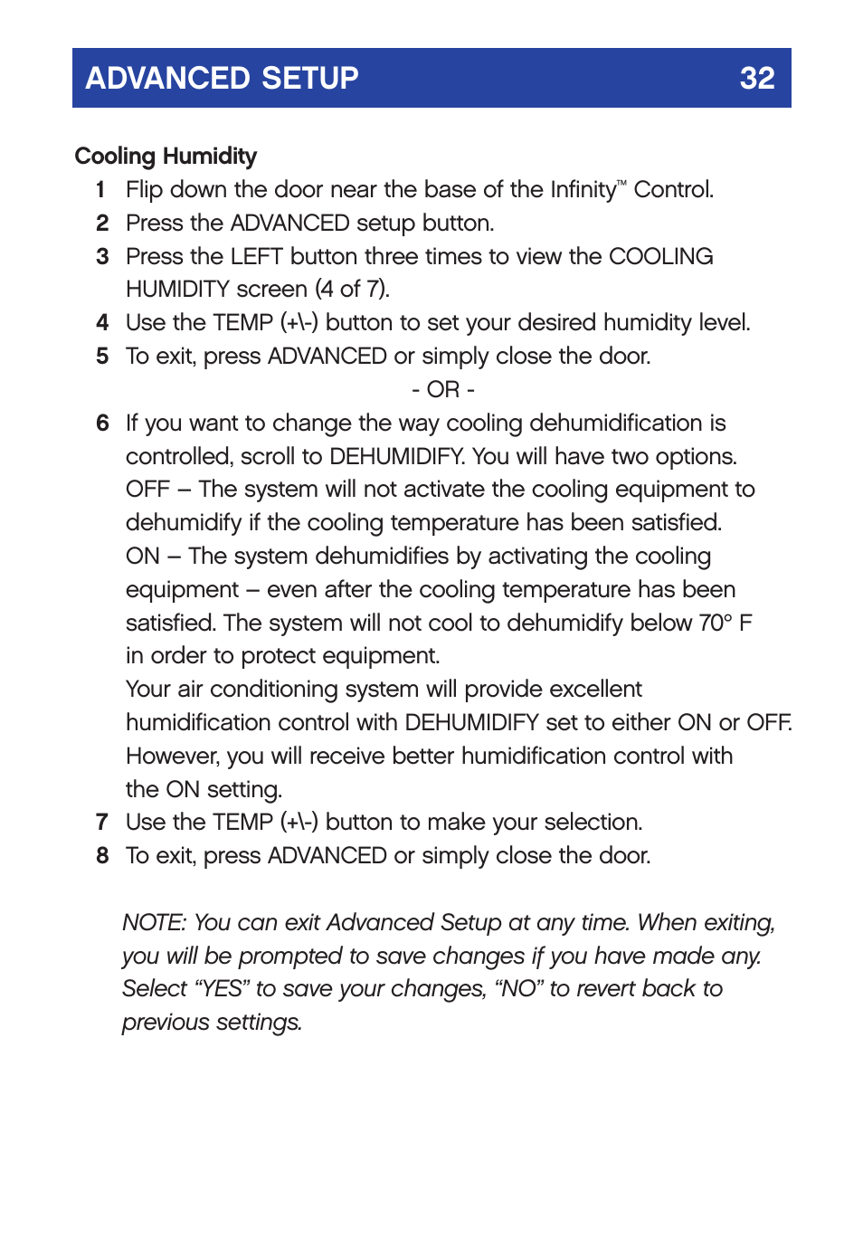 Advanced setup 32 | Carrier  Infinity SYSTXCCUID01-V User Manual | Page 35 / 43
