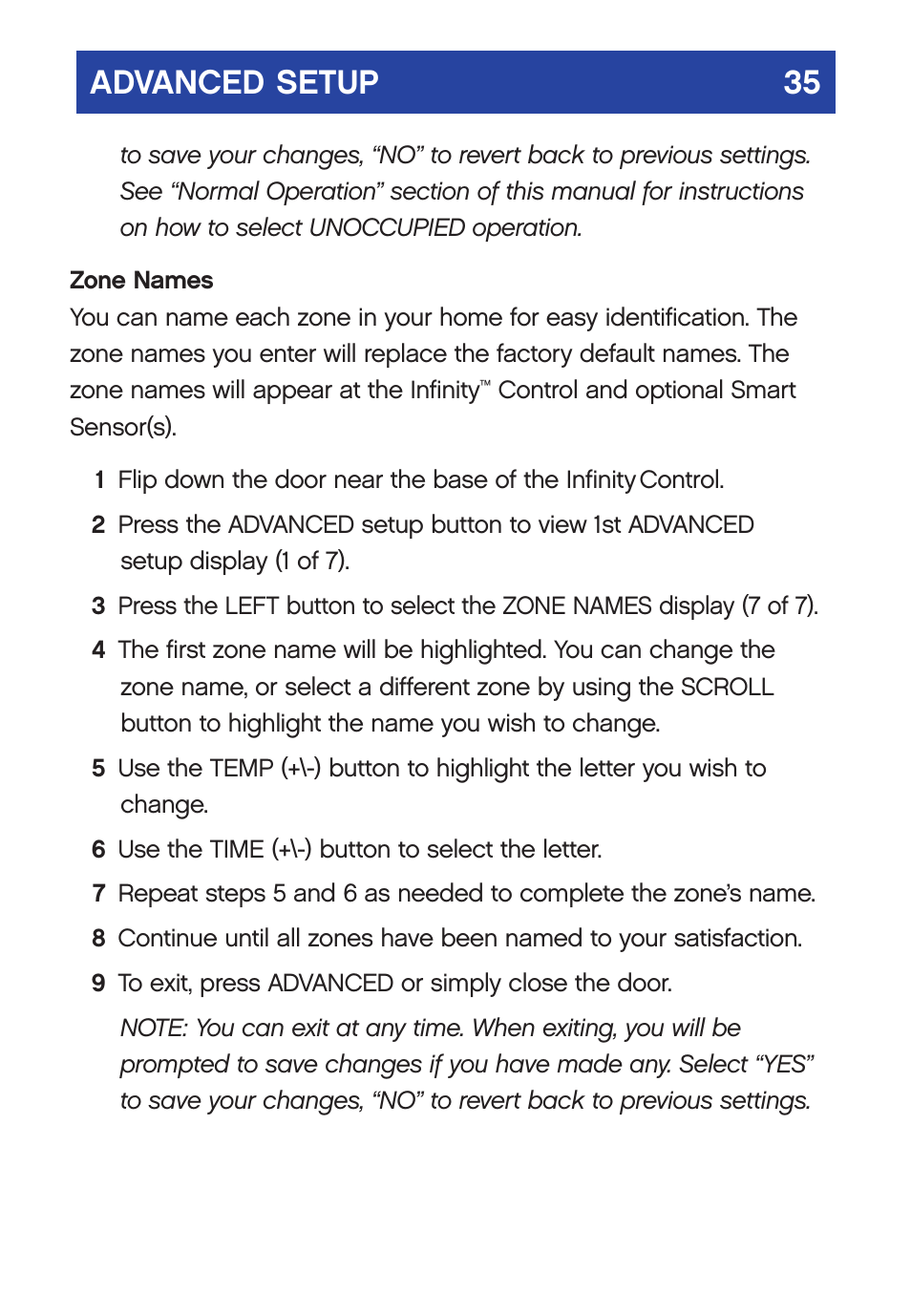 Advanced setup 35 | Carrier  Infinity SYSTXCCUID01-V User Manual | Page 38 / 43