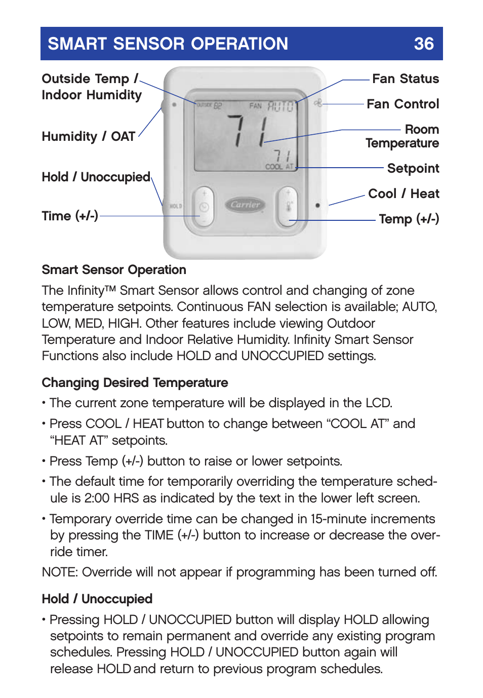 Smart sensor operation 36 | Carrier  Infinity SYSTXCCUID01-V User Manual | Page 39 / 43