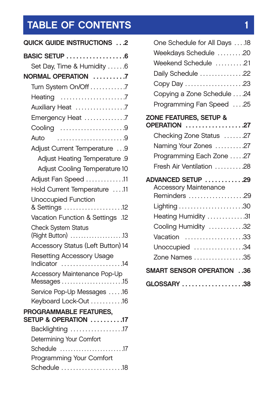 Table of contents 1 | Carrier  Infinity SYSTXCCUID01-V User Manual | Page 4 / 43