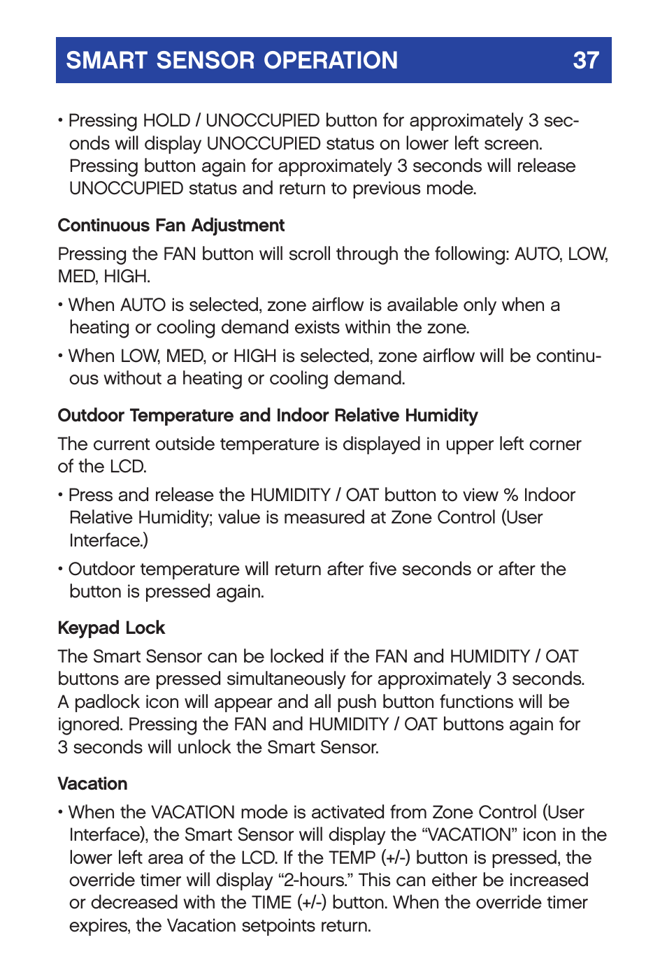 Smart sensor operation 37 | Carrier  Infinity SYSTXCCUID01-V User Manual | Page 40 / 43
