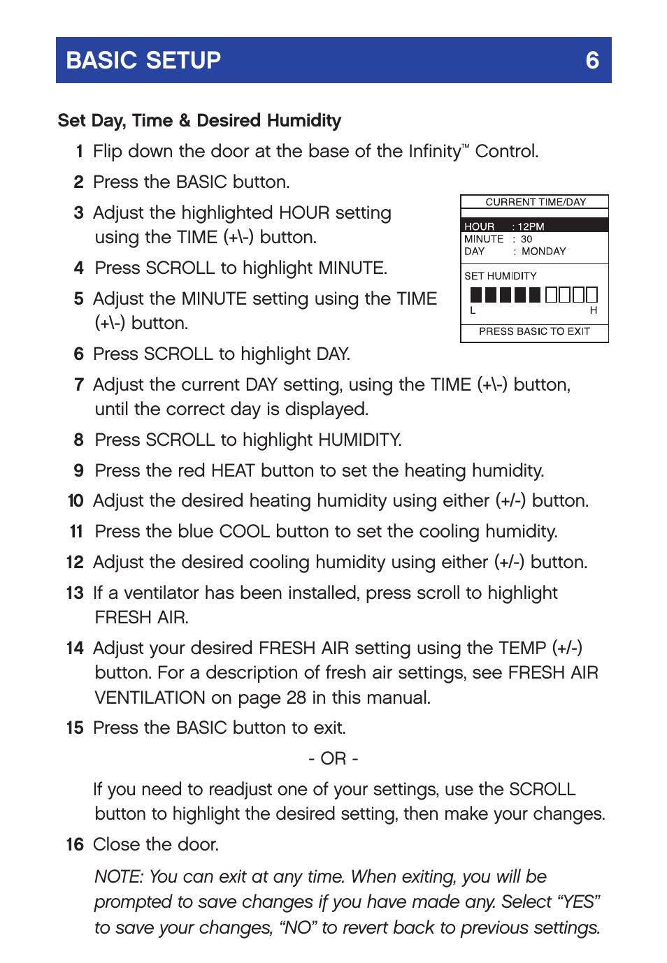 Basic setup 6 | Carrier  Infinity SYSTXCCUID01-V User Manual | Page 9 / 43