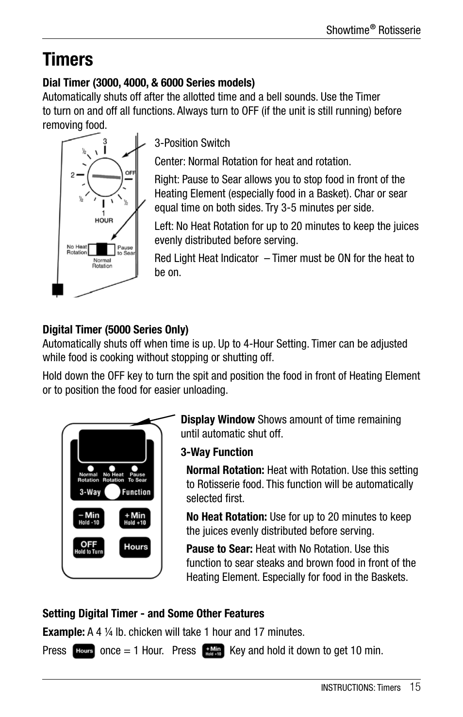 Timers | Ronco 6000 Series Standard Stainless Rotisserie Oven User Manual | Page 15 / 32