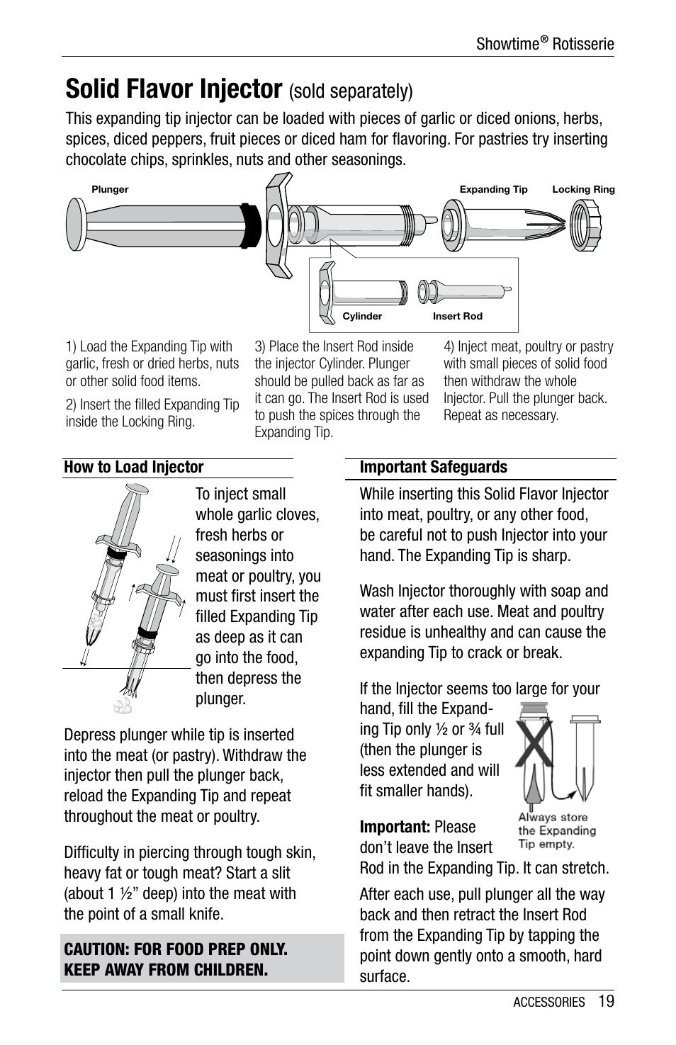Solid flavor injector, Sold separately) | Ronco 6000 Series Standard Stainless Rotisserie Oven User Manual | Page 19 / 32