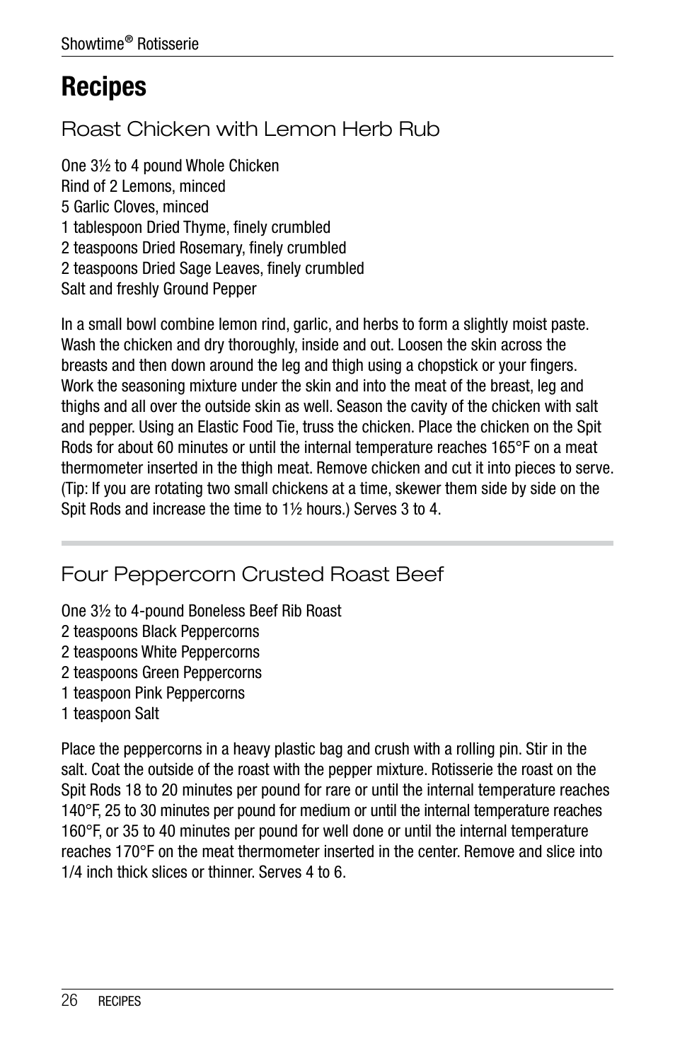 Recipes | Ronco 6000 Series Standard Stainless Rotisserie Oven User Manual | Page 26 / 32