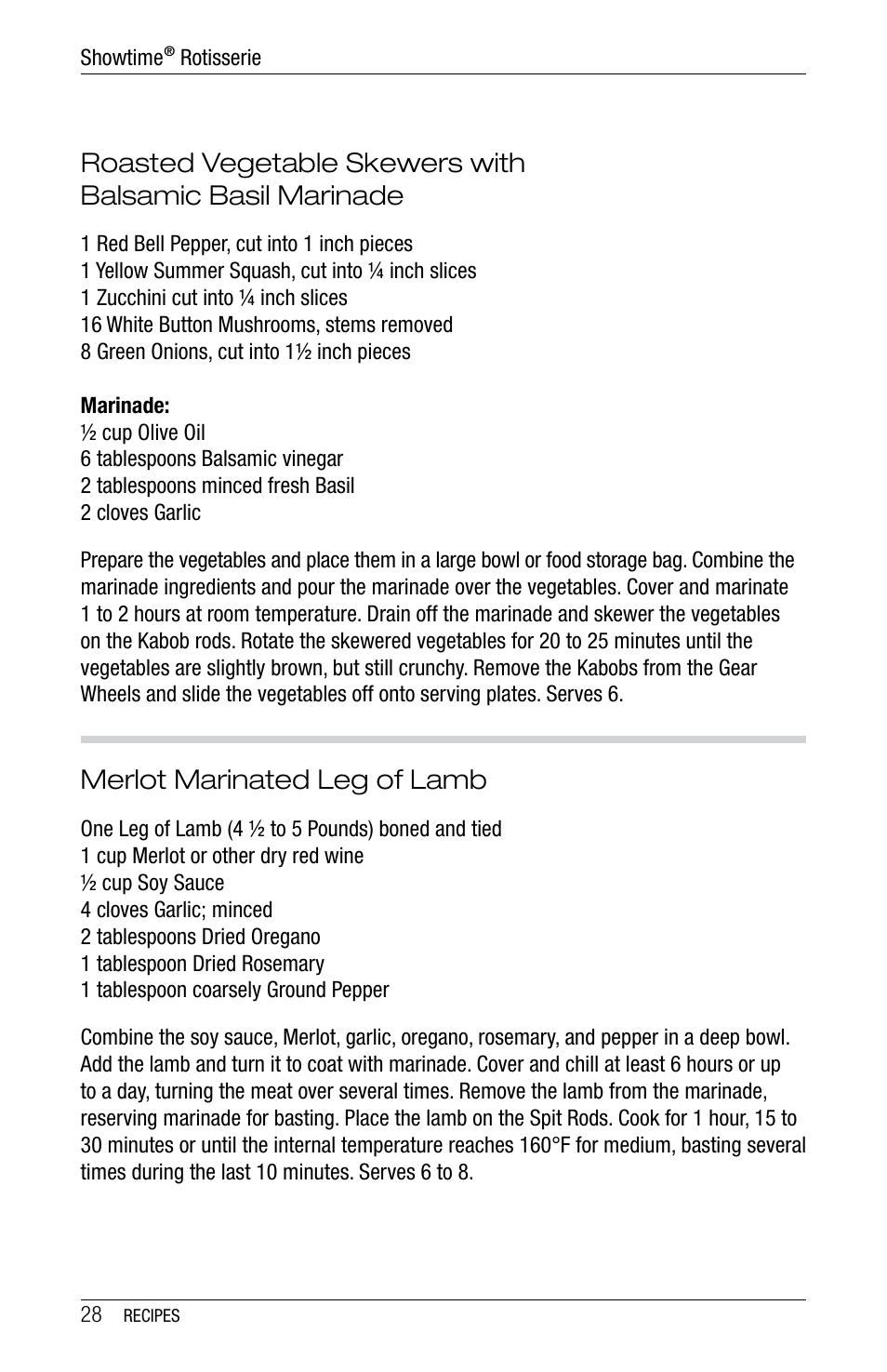 Merlot marinated leg of lamb | Ronco 6000 Series Standard Stainless Rotisserie Oven User Manual | Page 28 / 32
