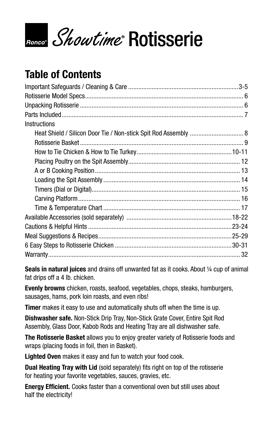Ronco 5500 Series Stainless Rotisserie Oven User Manual | Page 2 / 32