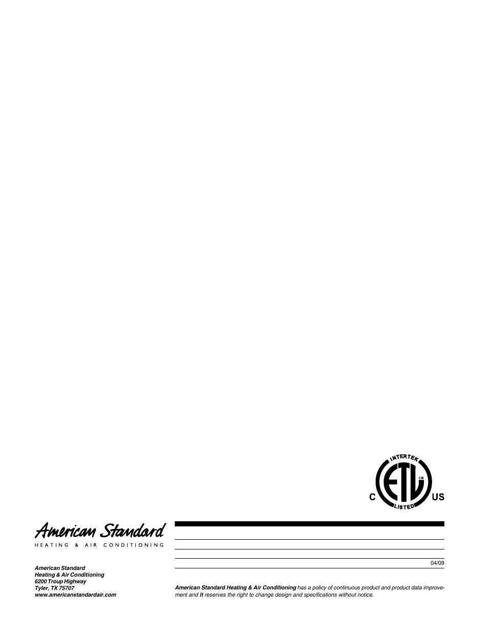 American Standard Freedom 80 User Manual | Page 24 / 24