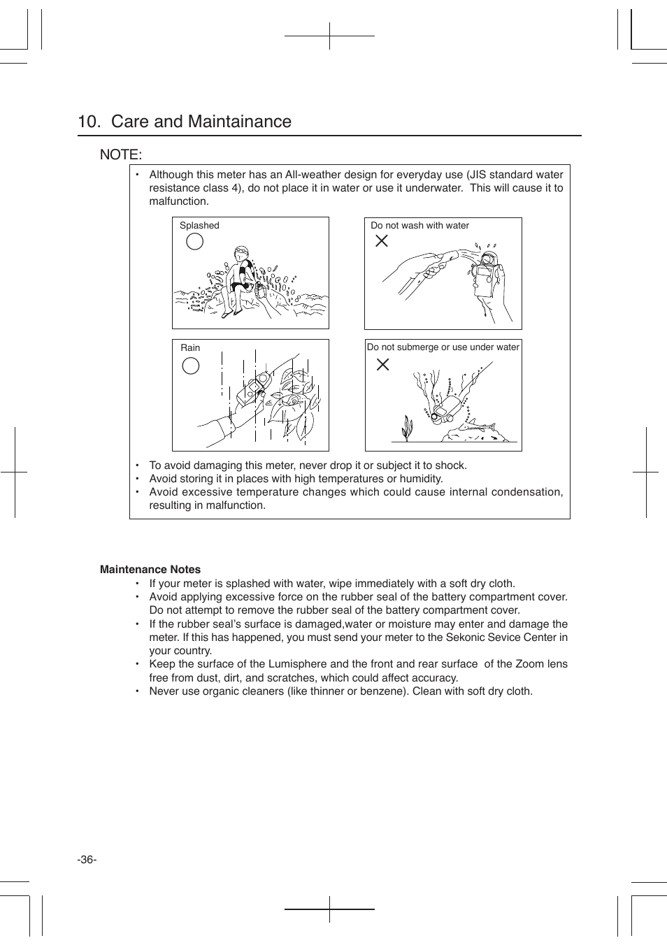 Care and maintainance | Sekonic L-358 User Manual | Page 40 / 52