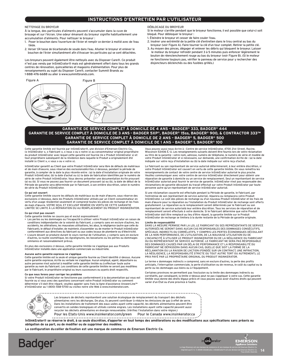 Badger, Instructions d’entretien par l’utilisateur | InSinkErator Badger 5 User Manual | Page 14 / 14