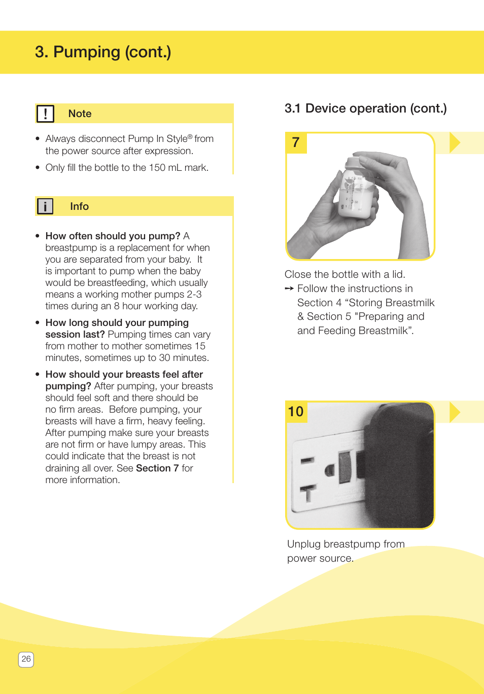 Pumping (cont.), 1 device operation (cont.) | Medela Pump In Style User Manual | Page 26 / 100
