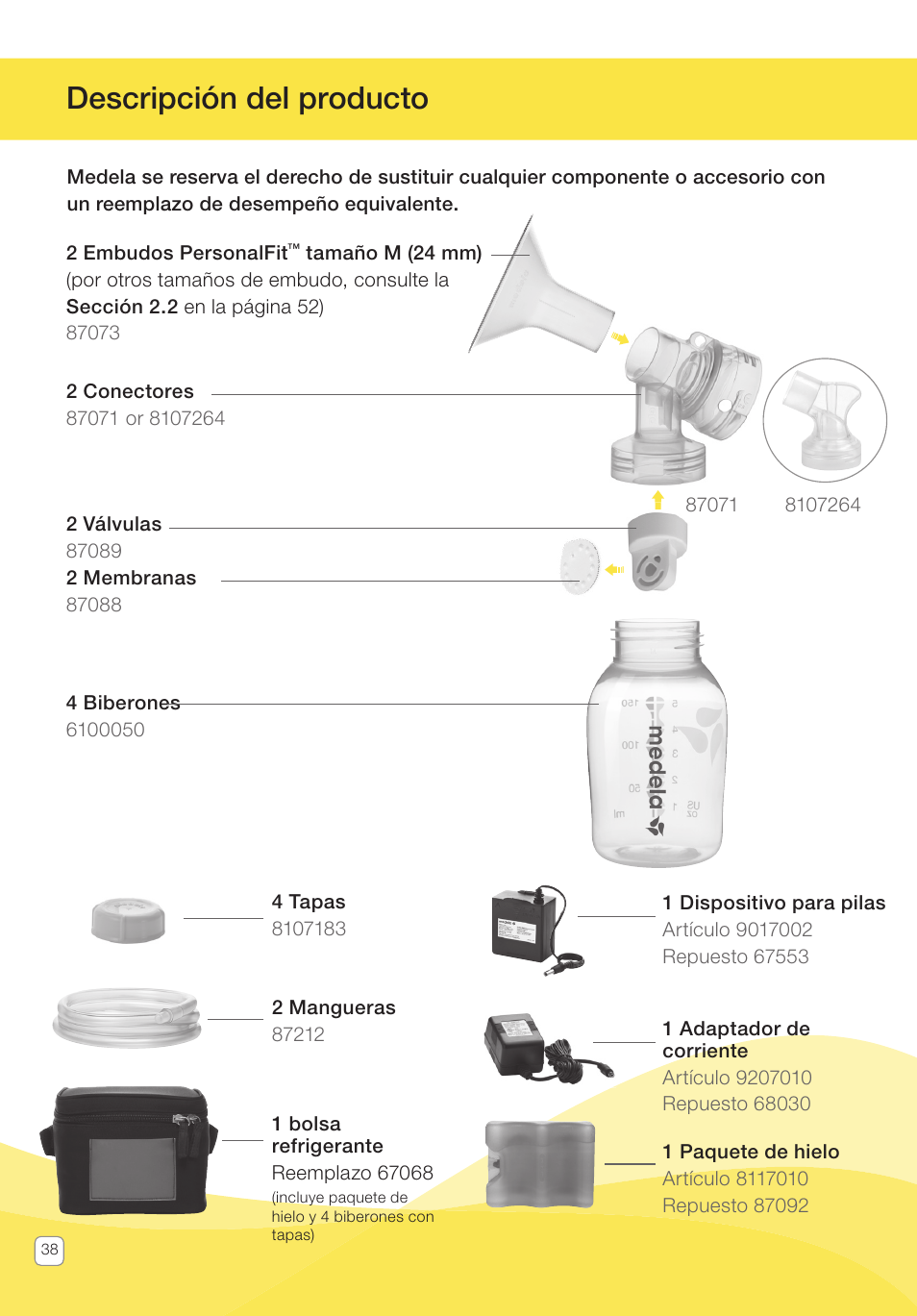 Descripción del producto | Medela Pump In Style User Manual | Page 38 / 100