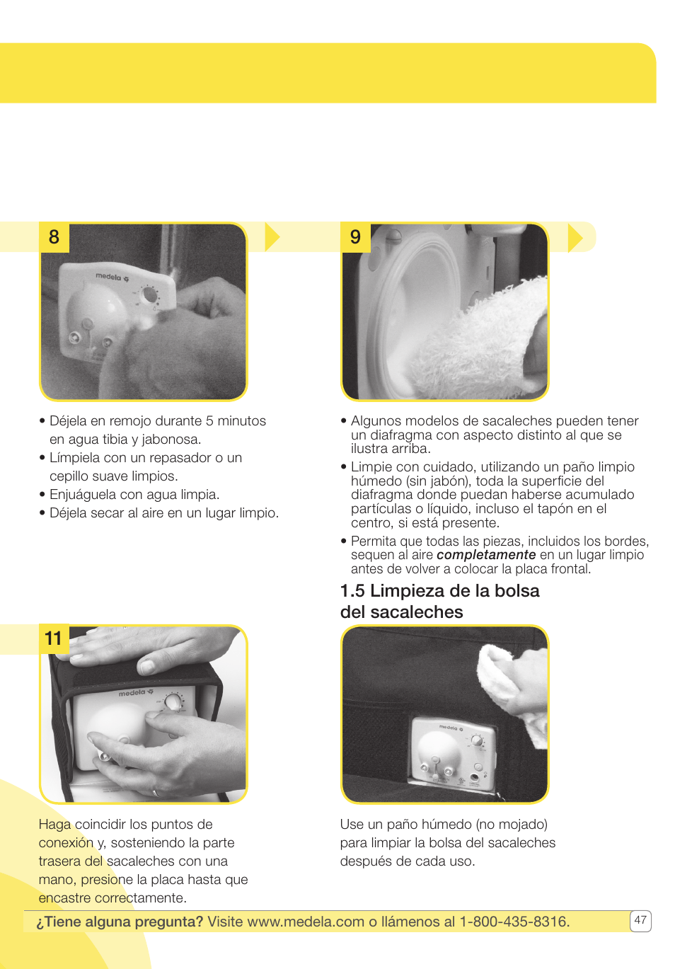 5 limpieza de la bolsa del sacaleches | Medela Pump In Style User Manual | Page 47 / 100
