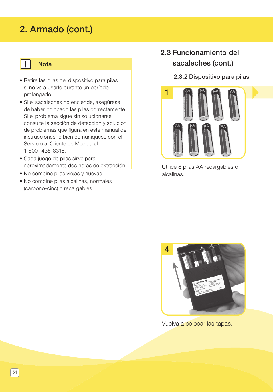 Armado (cont.), 3 funcionamiento del sacaleches (cont.) | Medela Pump In Style User Manual | Page 54 / 100