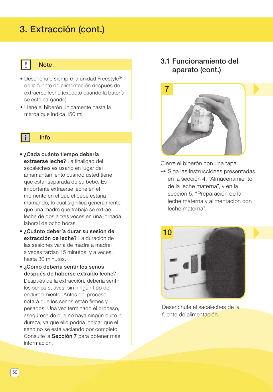 Extracción (cont.), 1 funcionamiento del aparato (cont.) | Medela Pump In Style User Manual | Page 58 / 100