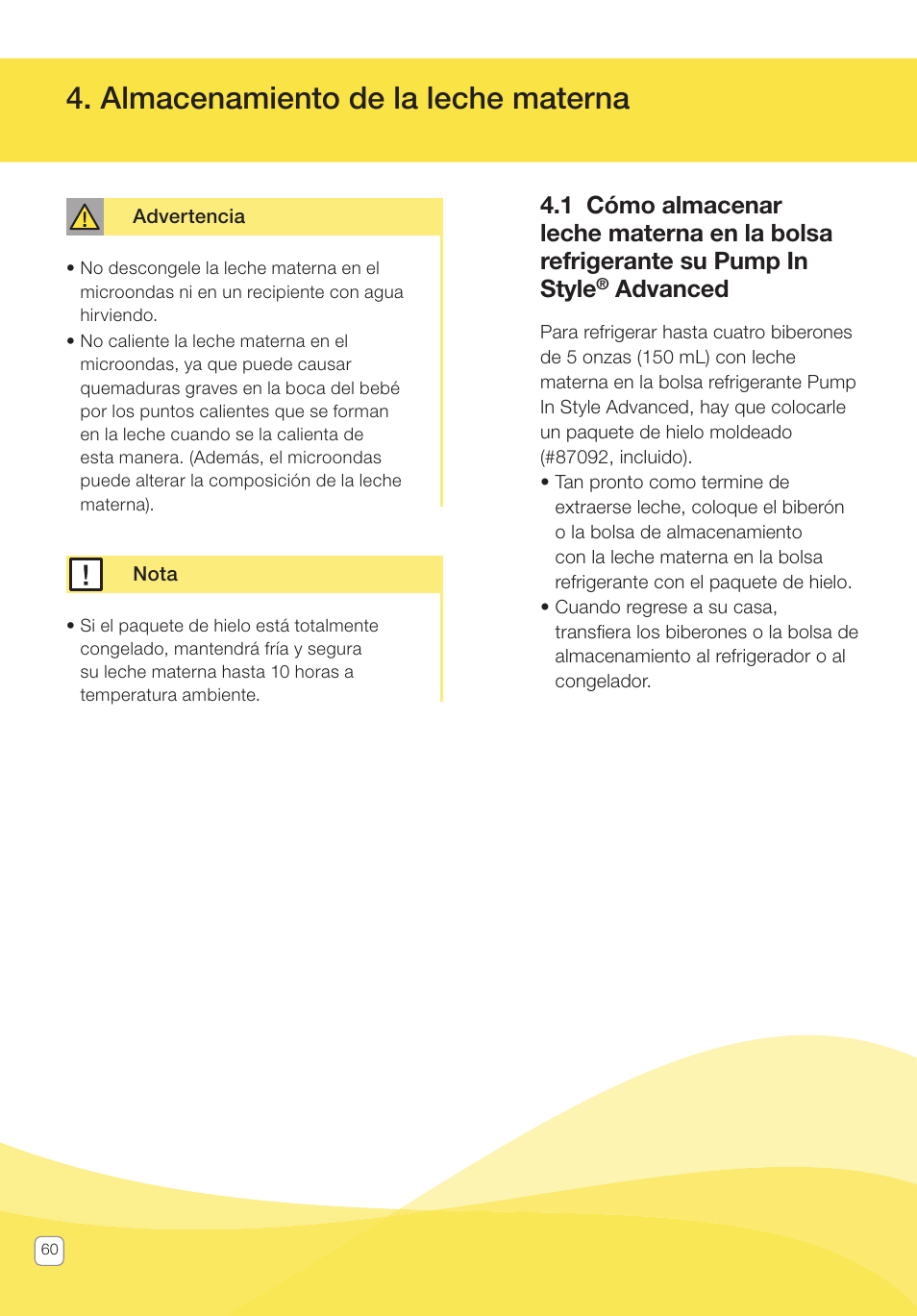 Almacenamiento de la leche materna, Advanced | Medela Pump In Style User Manual | Page 60 / 100
