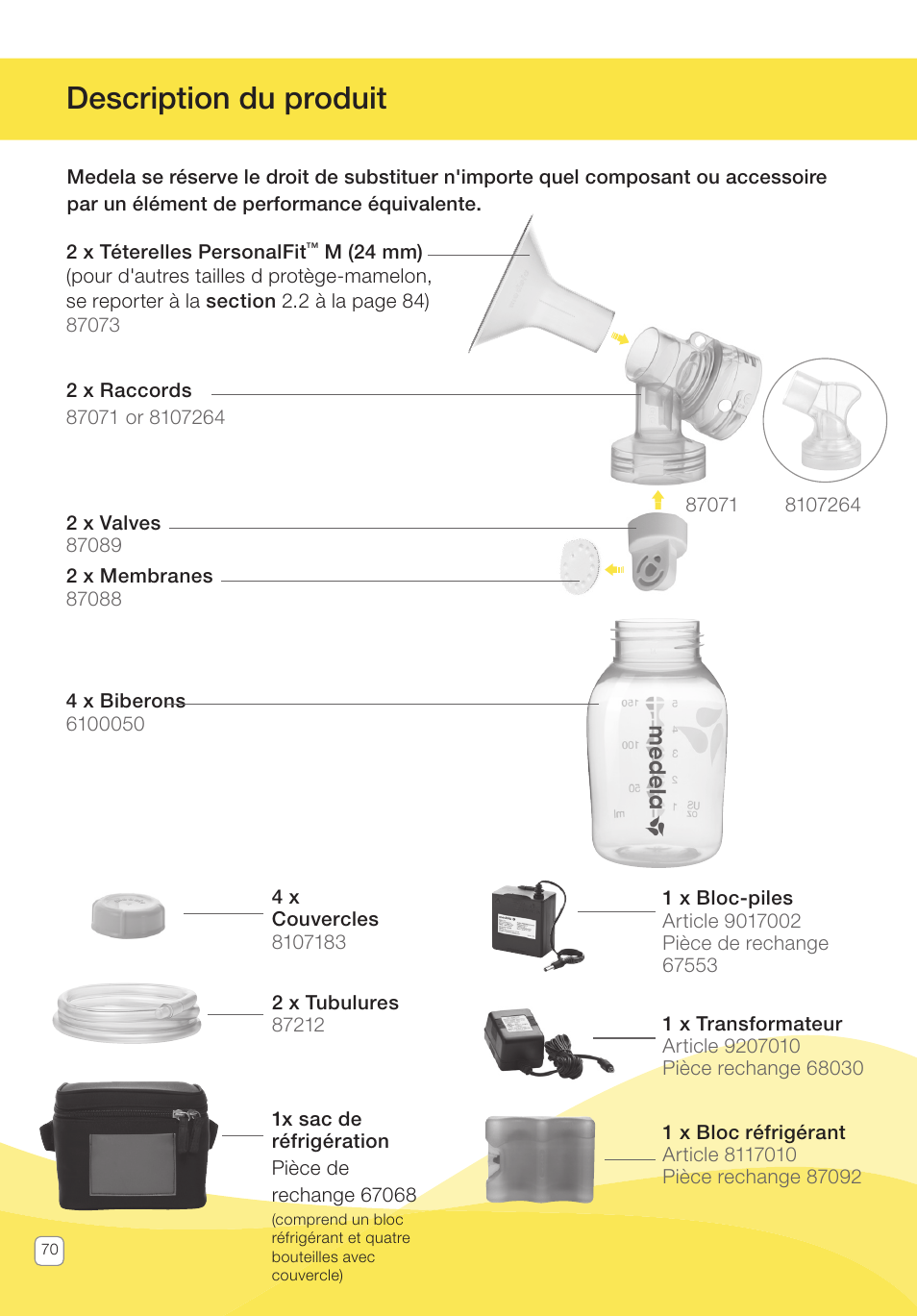 Description du produit | Medela Pump In Style User Manual | Page 70 / 100