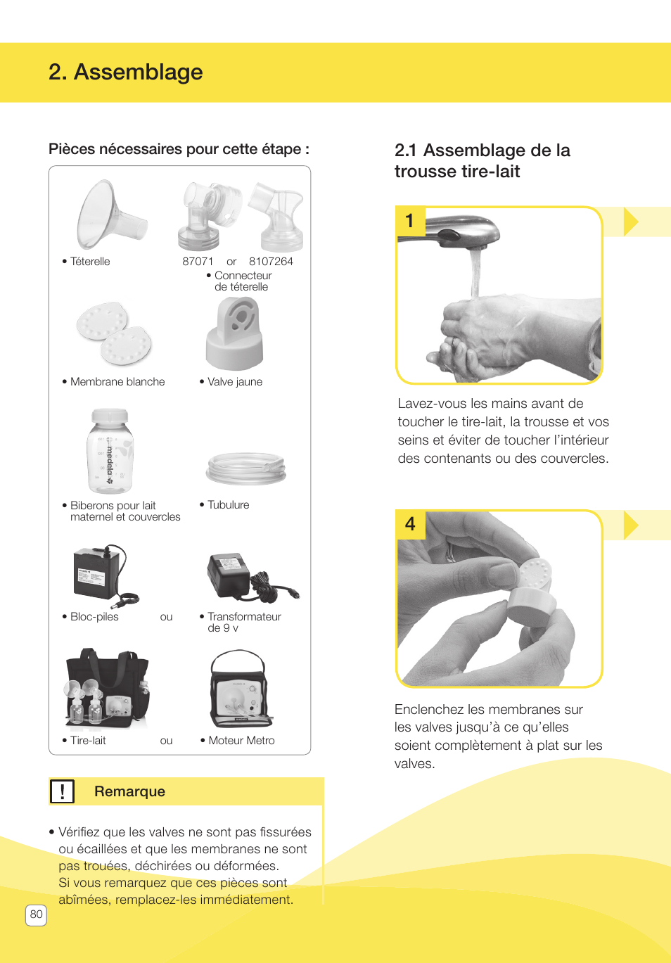 Assemblage, 1 assemblage de la trousse tire-lait | Medela Pump In Style User Manual | Page 80 / 100