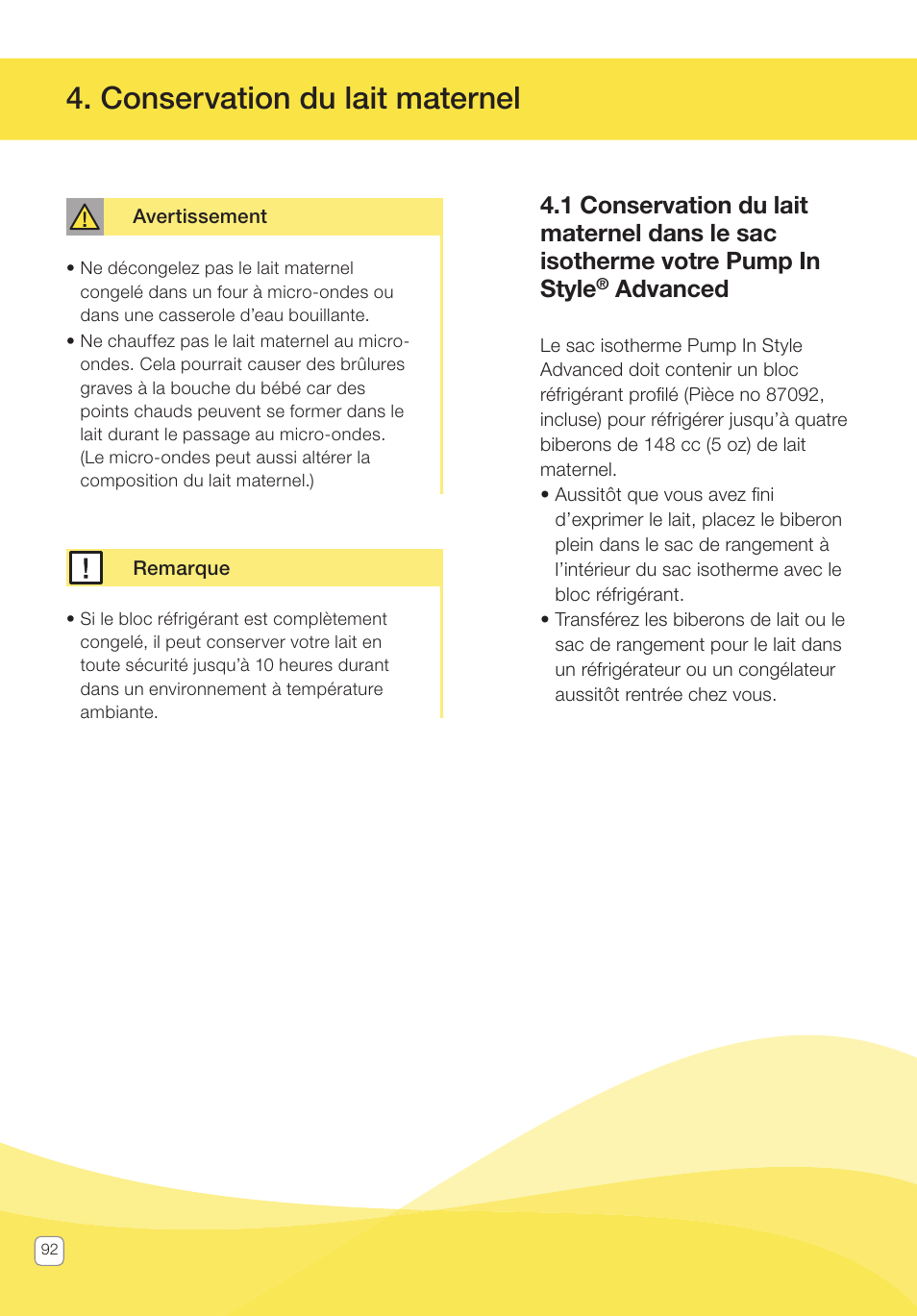 Conservation du lait maternel, Advanced | Medela Pump In Style User Manual | Page 92 / 100