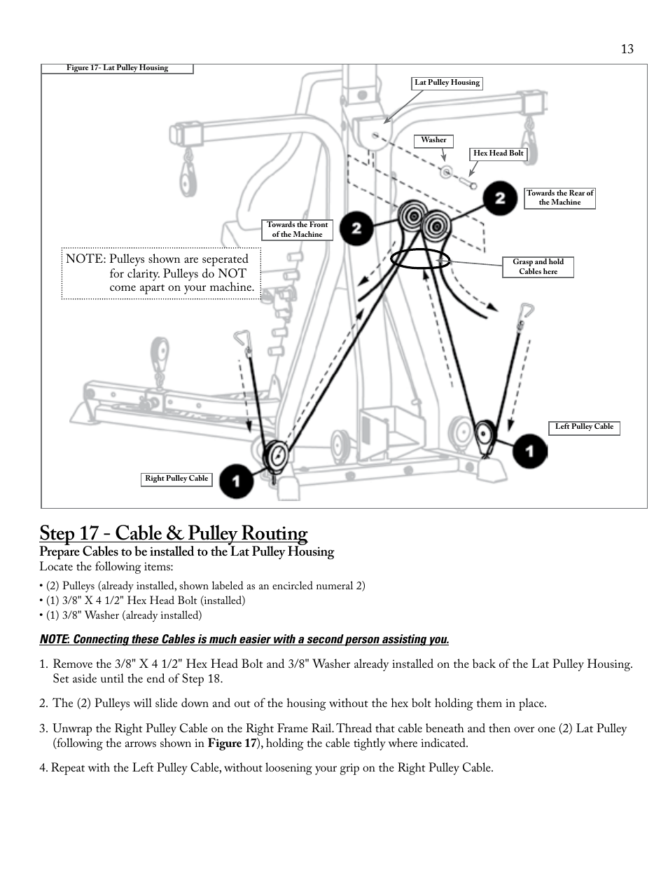 Step 17 - cable & pulley routing | Bowflex Xtreme 2 User Manual | Page 15 / 23