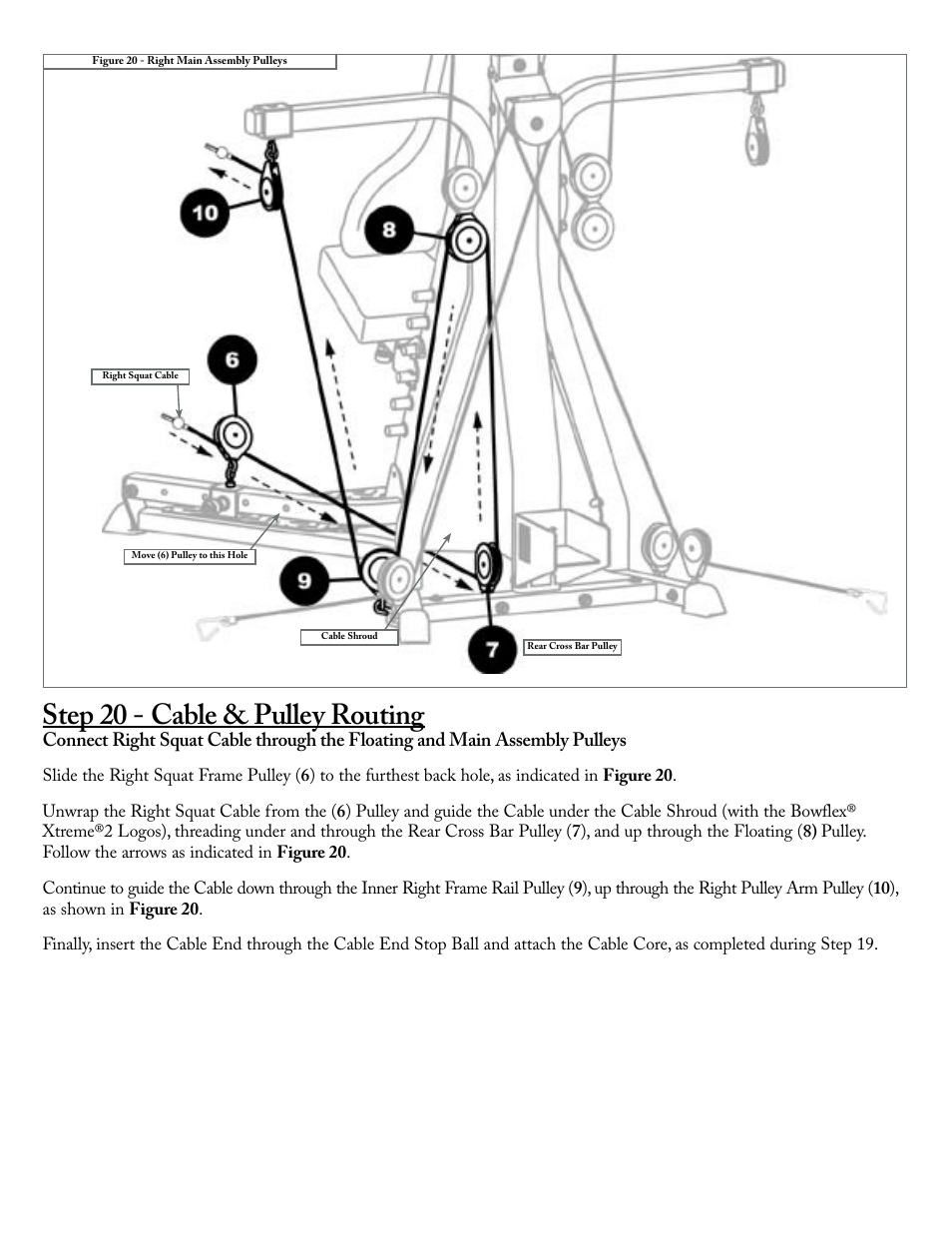 Step 20 - cable & pulley routing | Bowflex Xtreme 2 User Manual | Page 19 / 23
