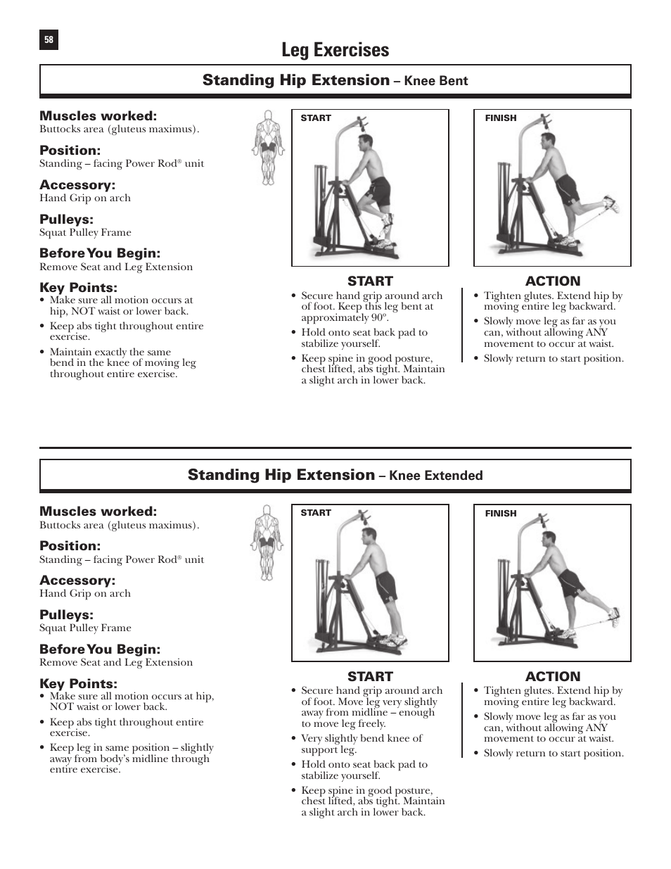 Leg exercises, Standing hip extension | Bowflex Xtreme User Manual | Page 60 / 90