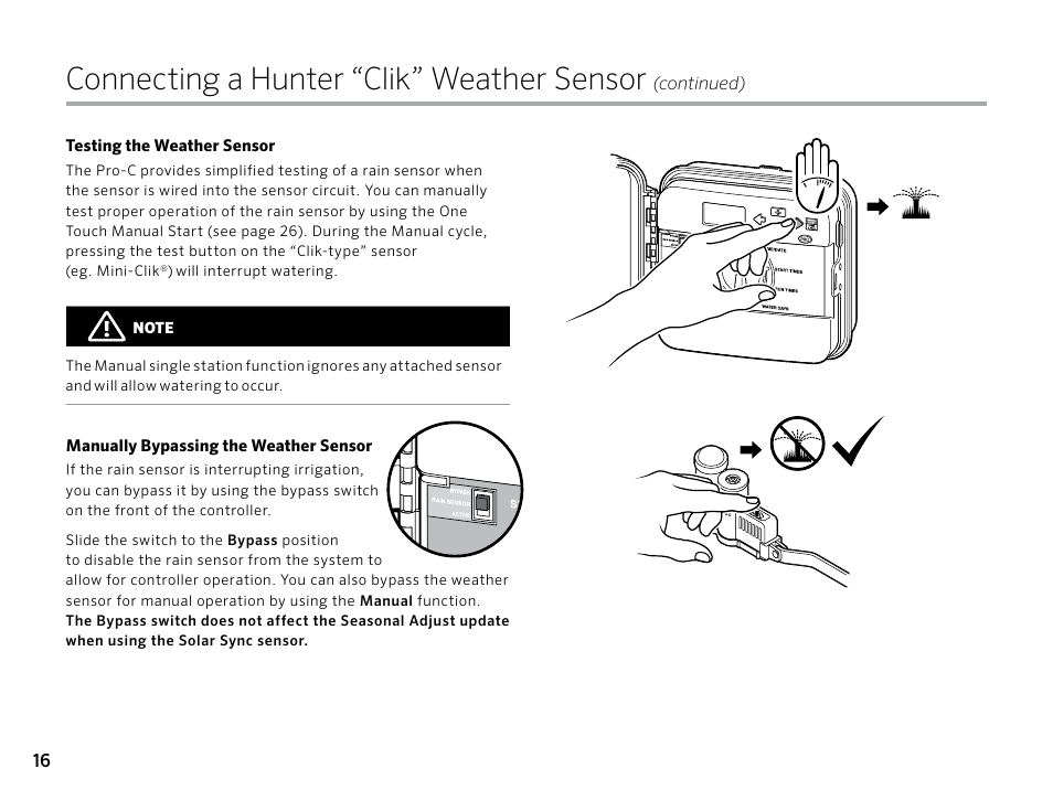 Connecting a hunter “clik” weather sensor | Hunter PRO-C (PCC) User Manual | Page 16 / 40