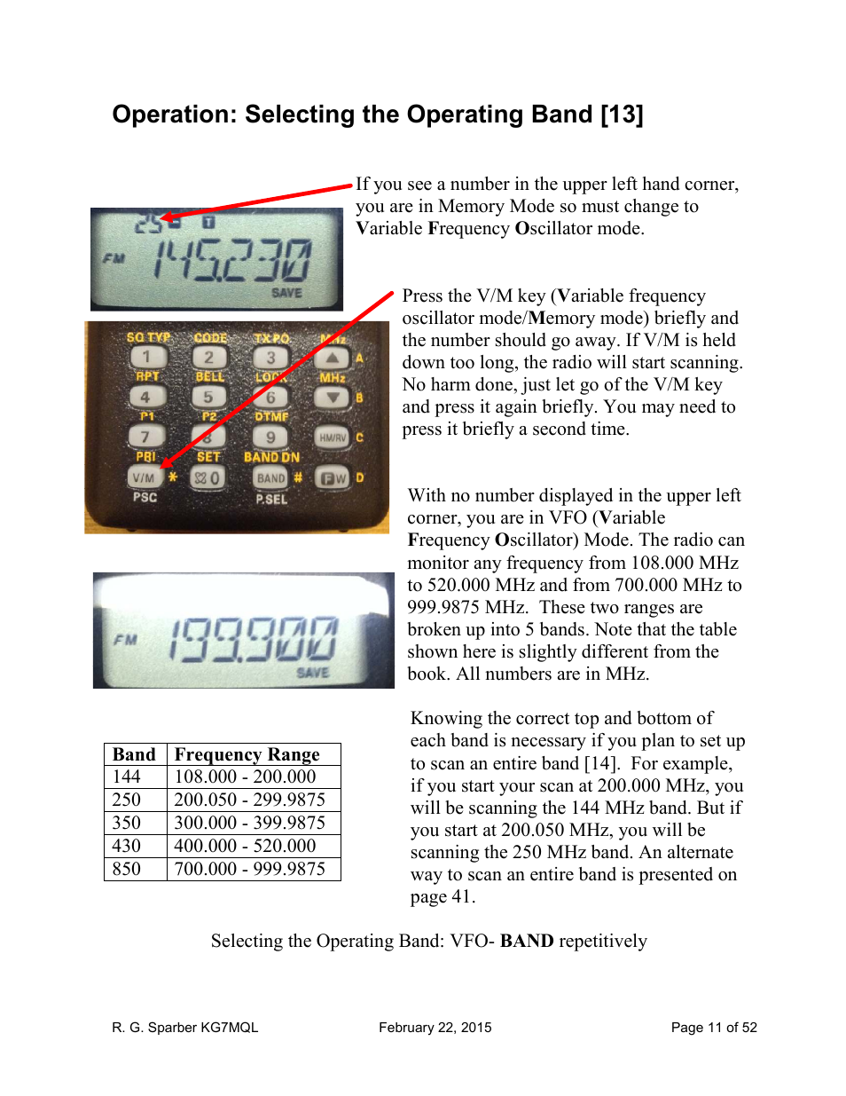 Operation: selecting the operating band [13 | Yaesu FT-60R User Manual | Page 11 / 52