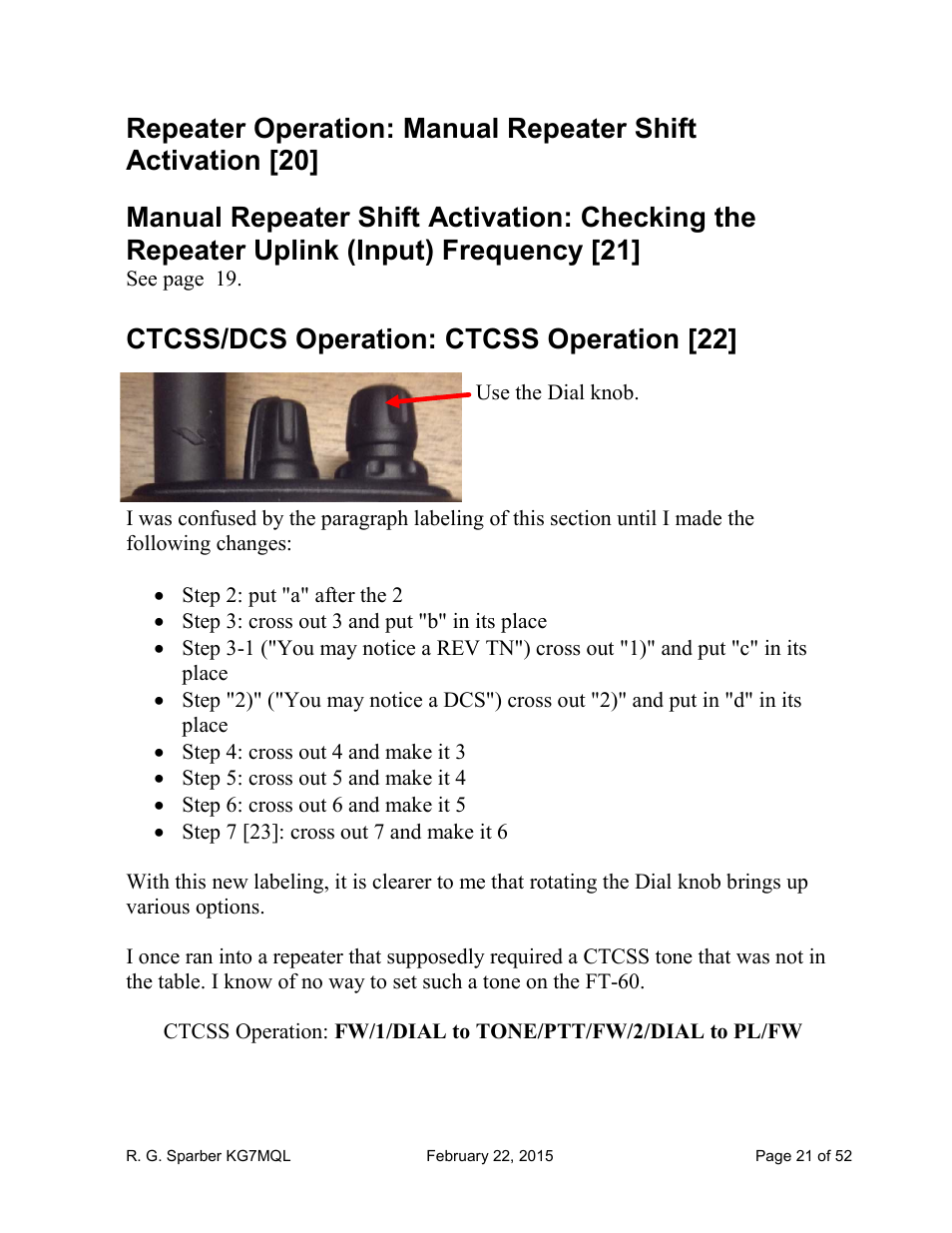 Ctcss/dcs operation: ctcss operation [22 | Yaesu FT-60R User Manual | Page 21 / 52