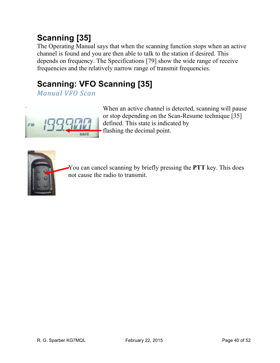 Scanning [35, Scanning: vfo scanning [35 | Yaesu FT-60R User Manual | Page 40 / 52