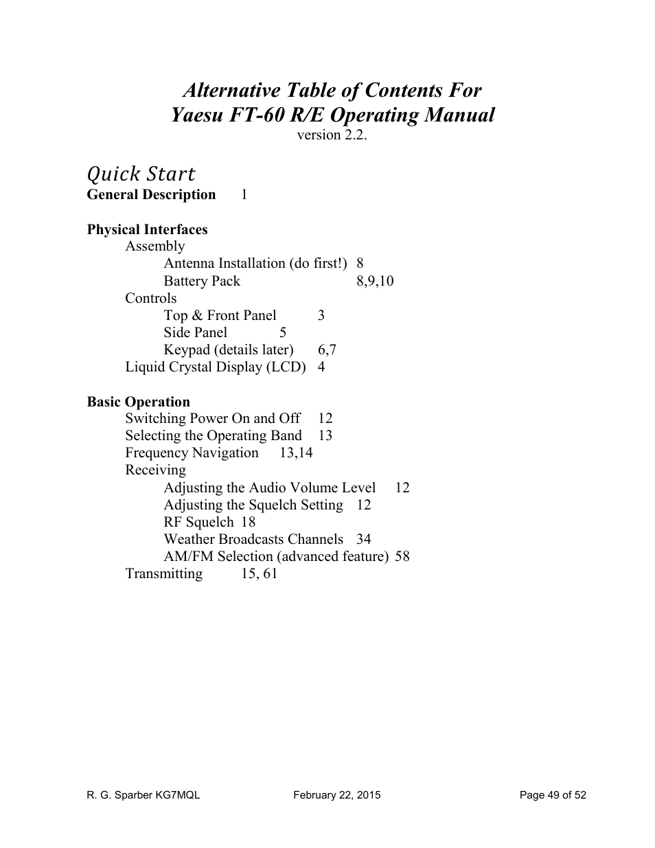 Quick start | Yaesu FT-60R User Manual | Page 49 / 52