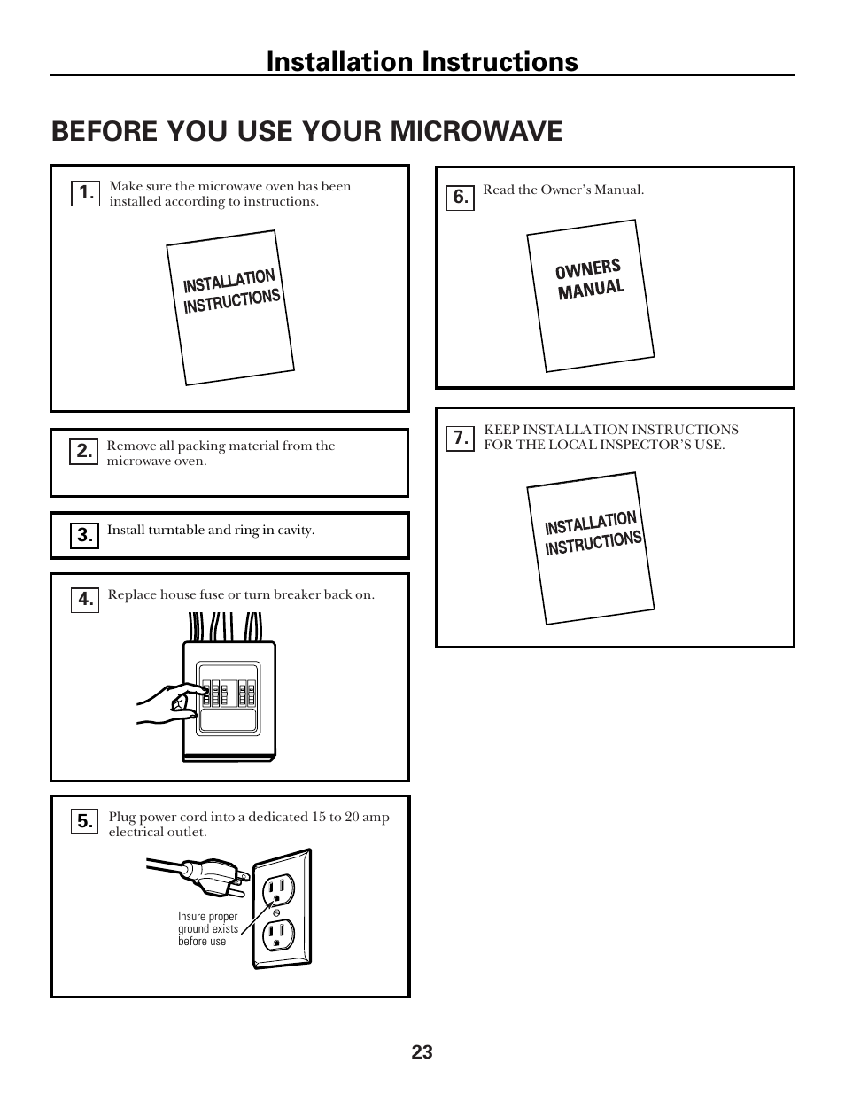 Before you use your microwave, Installation instructions | GE spacemaker xl1800 User Manual | Page 23 / 24