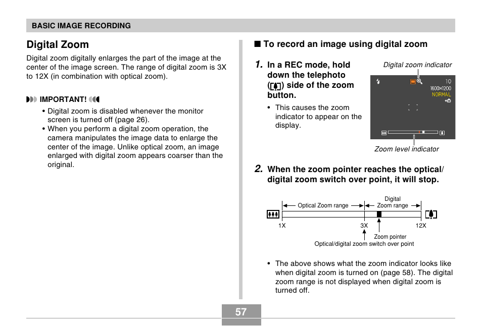 Digital zoom, 57 digital zoom | Casio EX-Z50 User Manual | Page 57 / 208